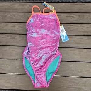 TYR The Finals Youth Girls Cobra Foil  Flutterback Swimsuit Pink- Size 26 NEW